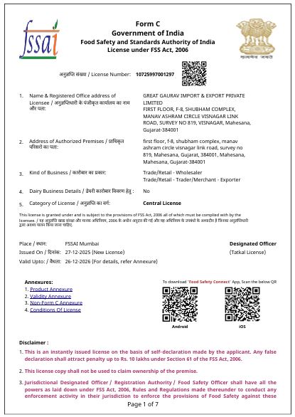 FSSAI Central License
